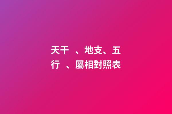 天干、地支、五行、屬相對照表